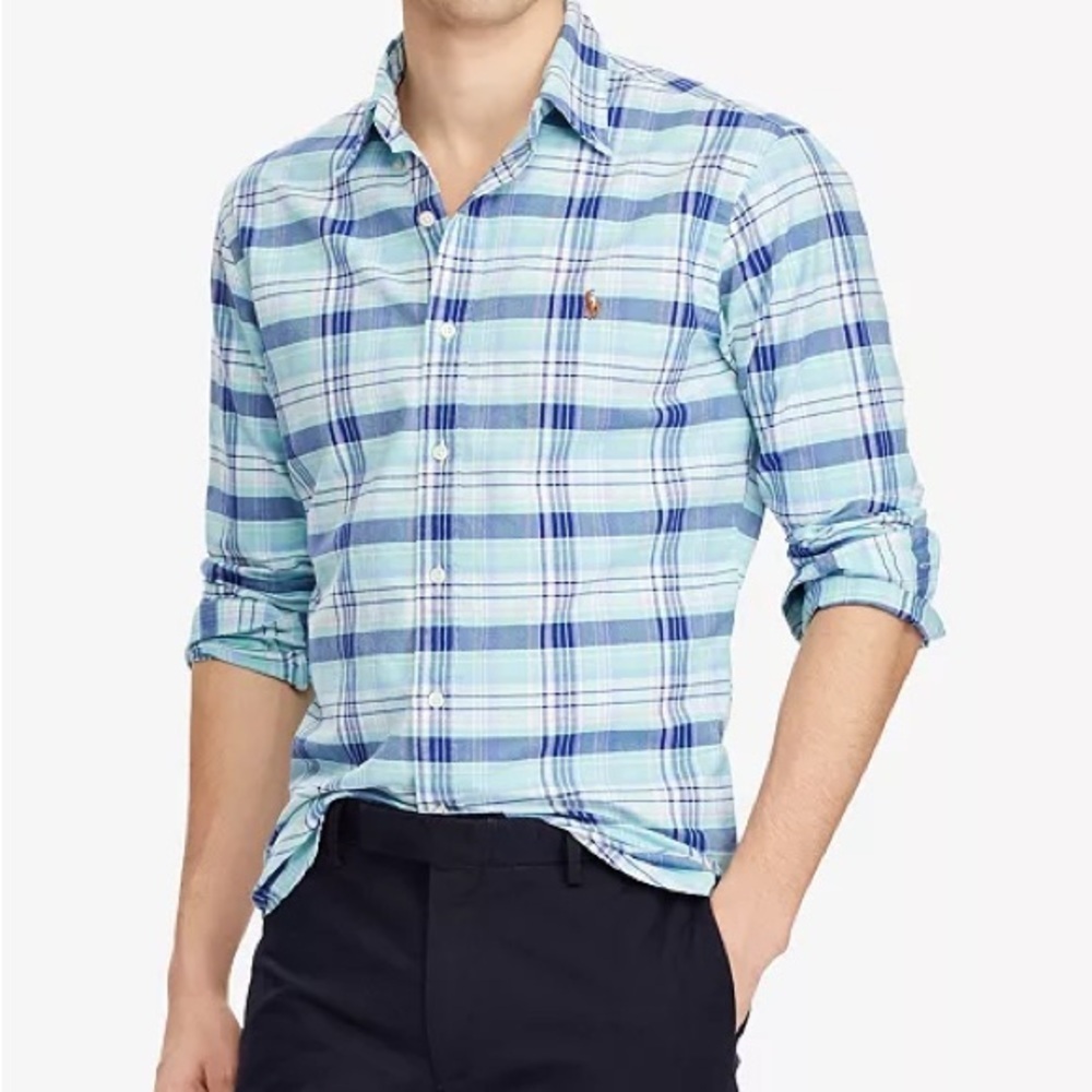 Ralph Lauren Men's Light Blue Plaid Shirt